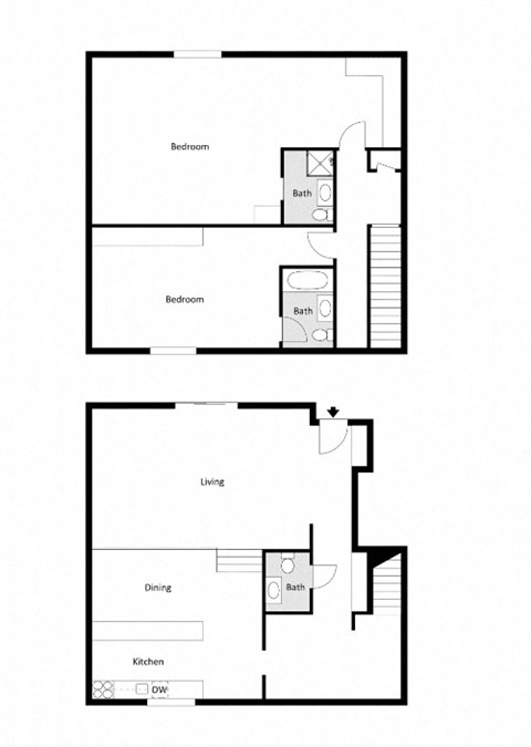 Floor plan for 2 beds, 2.5 baths, 1590 sqft